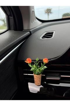 Dekoratif Mini Araç Klima Süsü | El Yapımı Mantar Saksı Çiçek Araba Kokusu | Difüzör(Kokusuz)Turuncu