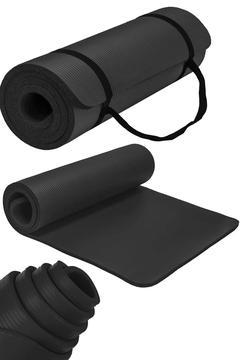 Ekstra Kalın Kaymaz Pilates Minderi 15 Mm Yoga Matı 1.5 Cm Kalınlıkta Taşıma Askılı Mat Siyah