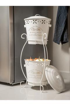 2 Katlı Metal Patates Soğan Kovası - Sebzelik - Patates Soğanlık Sepeti Beyaz