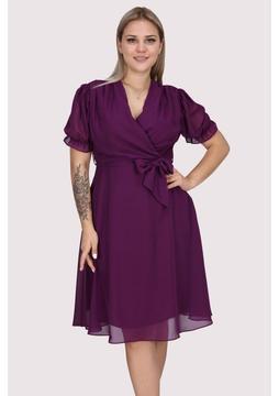Apsen Kadın Kruvaze Yaka Kuşaklı Büyük Beden Midi Boy Şifon Elbise 4255/110