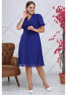Apsen Kadın Bağlama Detaylı Büyük Beden Kruvaze Şifon Elbise 4255/110