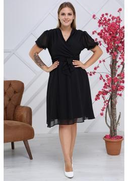 Apsen Kadın Bağlama Detaylı Büyük Beden Kruvaze Şifon Elbise 4255/110
