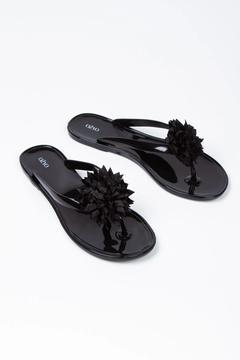 Jade Siyah Çiçekli Jel Günlük Plaj Yazlık Terlik