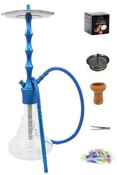 Elite Nargile Takımı - Full Set - 1kg Nargile Kömürü Spider Toprak Lüle Yanmaz Közlük - Mavi