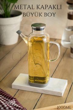 Metal Kapaklı 1000 ML Cam Borosiklat Yağdanlık Modern