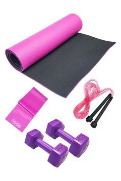 Pilates Seti 8mm Çift Taraflı Minder Pilates Lastiği Atlama Ipi Ve 1 Kg Dambıl Full Set