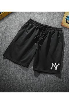 NY New York Logolu Siyah Erkek Şort – Likralı Rahat Kalıp Yazlık Spor Şort