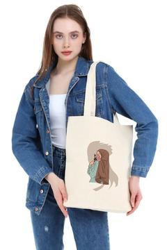 Tesettür Çiçek Koklayan Kız Kanvas Omuz Çantası