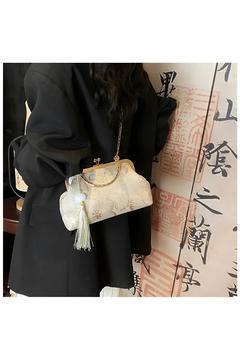 Çiçek Desenli Vintage  Zincirli Çanta