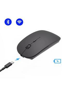 Sessiz Tıklama Bluetooth 2.4GHz Şarjlı Kablosuz Mouse Çift Modlu Siyah