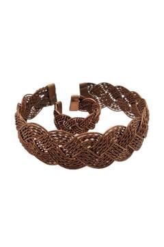 Üçlü Örme Model Telkari Saf Bakır Bileklik Yüzük Set