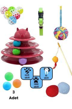 9 ADET KEDİ OYUNCAĞI :3 KATLI KEDİ OYUNCAK+YUMAK TOP+NANELİ TOP+ZİLLİ TOP+OLTA+OYUN TOPU+TASMA