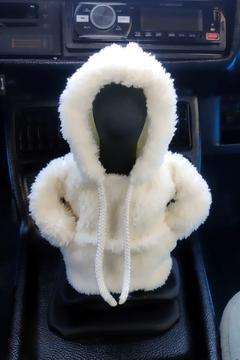 Vites Süsü Ekru Peluş Hoodie Kapüşonlu Araba Vites Topuz Süsü Oto Aksesuarı Vites Topuzu Sweatshirt