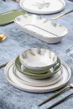 Vegas Azule 6 Kişilik 27 Parça Yeşil Beyaz Desenli Gold Yaldız Yemek Takımı 0045