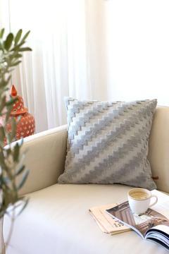 Bohem Özel Tasarım Punch Panç Desen Kare Dekoratif Kırlent Kılıfı Zigzag Gri