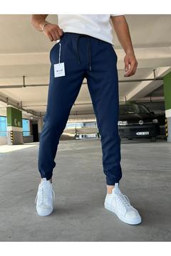 Erkek Lacivert Dar Kalıp Paça Lastikli Likrali Jogger Pantolon