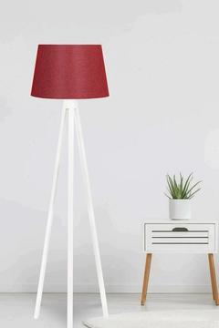 3 Ayaklı Lambader Tripod Ayak Üç Ayaklı Ahşap Abajur Konik Kumaş Bordo Başlık Beyaz Ayak