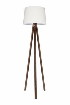 Beyaz Başlıklı Lambader Kumaş Konik Başlık Ahşap Ayaklı Abajur L330