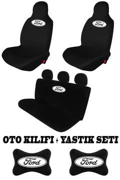 Ford Uyumlu Oto Koltuk Kılıfı Takım +ford Oto Boyun Yastığı 2'li Set