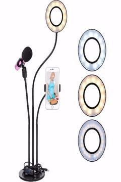 Profesyonel Masaüstü Telefon Tutuculu Mikrofon Standı Selfie Işığı 4 In 1