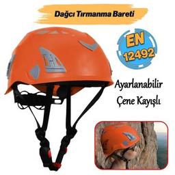 Dağcı Tırmanma Bareti Turuncu Renk Baş Koruyucu Kask CE En12492 Sertifikalı 51-62 cm Ayarlanabilir