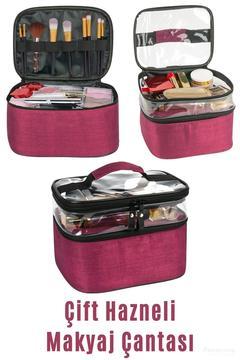 Makyaj Çantası Çift Bölmeli Makyaj Çantası Şeffaf Makyaj Çantası Şeffaf Bölmeli Makyaj Çantası
