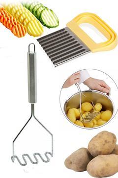 Metal Patates Ezici + Tırtıklı Patates Dilimleyici