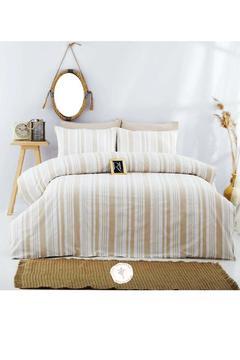 Tek Kişilik Çizgili Desen Nevresim Seti Bej ( Nevresim Yastık Kılıfı )