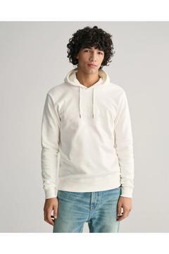 Erkek Bej Regular Fit Kapüşonlu Logolu Sweatshirt