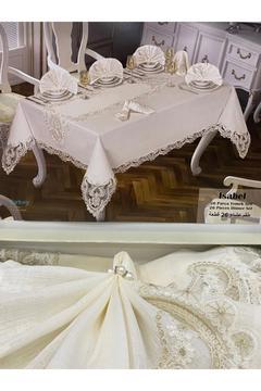 Lüx Güpürlü Gardenya Kumaş Masa Örtüsü Takımı 26 Parça Yemek Seti Çeyizlik Bohçalık