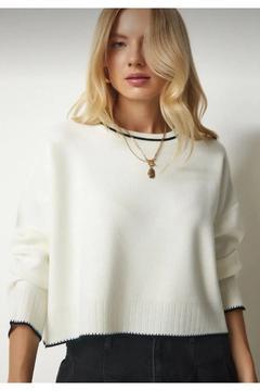 Kadın ekru basic triko Kazak lshg3465