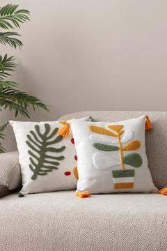 2'li Comfort Punch Desenli Kırlent Kare Dekoratif Bohem Nakışlı Koltuk Yastık Kılıfı panç 45x45