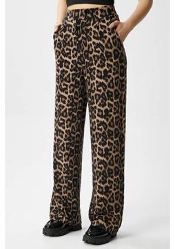 Ritnice Line Kadın Likralı Cırt Kapama Bej Leopar Palazzo Pantolon