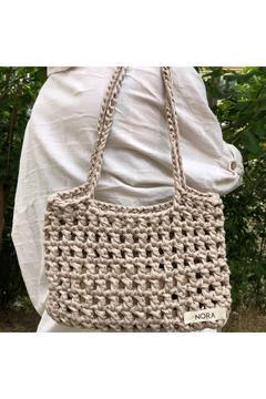 El örgüsü Penye İp File Omuz Çantası/Plaj Çantası