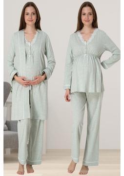 Effortt Yeşil Sabahlıklı Hamile Lohusa Pijama Takımı