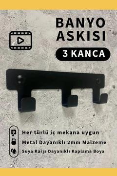 Demir Banyo Askısı - Duvara Monte Havlu ve Elbise Askısı 3 Kancalı