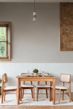Bohem Masif Natural Ahşap Döşemeli Masa Sandalye Takımı 80x120 – İskandinav Bohem Tarzı Yemek Seti
