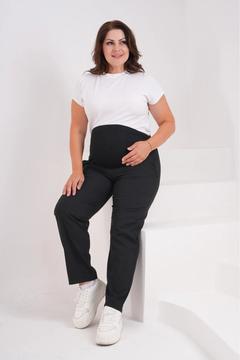 Hamile Büyük Beden Esnek Karın Bantlı Belden Ayarlanabilir Mom Fit Klasik Gabardin Pantolon Gri
