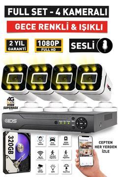 SESLİ - 4 KAMERALI FULLHD GECE RENKLİ VE IŞIKLI GÜVENLİK KAMERASI - KAMERA SETİ 320GB DİSK