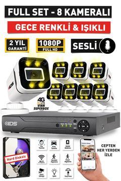 SESLİ - 8 KAMERALI FULLHD GECE RENKLİ VE IŞIKLI GÜVENLİK KAMERASI - KAMERA SETİ HARD DİSKSİZ