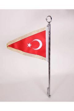 Makam Arabası Bayrak Direği 40cm Otofos + Simli Bayrak