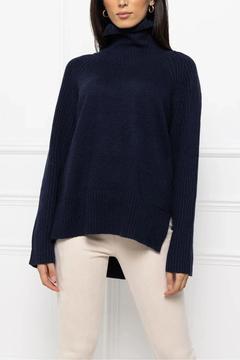 Lacivert Oversize Kaşmir Karışımı Rulo Yaka Kazak