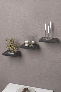 Duvar Rafı Dekoratif 3 Adet Çiçeklik Kare Siyah Mermer Desen