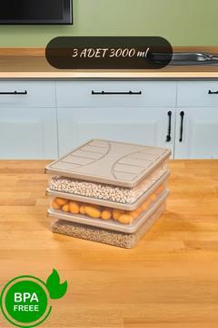 Saklama Kabı Soft Kapak 3 Adet 3 Litre Kum Beji Dondurucu Kabı