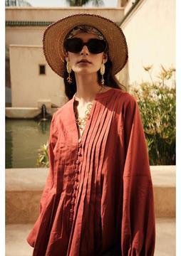 Manuka Nervür Detaylı Vual Tunik Turuncu