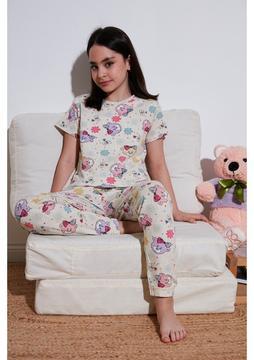 Lela % 100 Pamuk Bisiklet Yaka Kısa Kollu Pijama Takımı Kız Çocuk Pijama Takımı 6651004