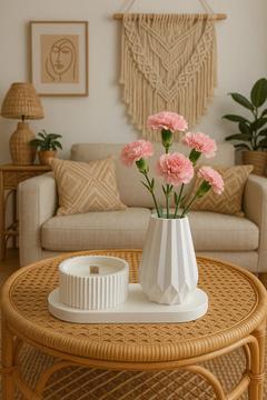 İskandinav Bohem Tarzı Premium Amber Kokulu Ahşap Fitilli Mum Ve Vazo Seti