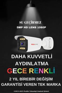 Güvenlik Kamerası - Gece Renkli Görüş-Gece Aydınlatmalı-1080P -SU Geçirmez AHD 2 Yıl Garantili