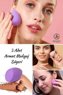 3 Adet Armut Makyaj Süngeri Islak ve Kuru Kullanım Yıkanabilir Yapısı ile (Makeup Sponge)