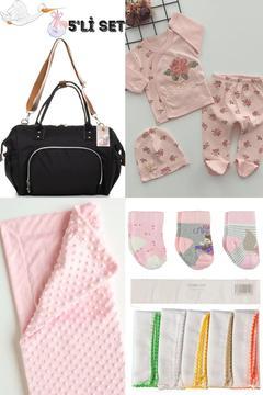 5’li Büyük Doğum Seti(BEBEK ÇANTASI,HASTANE ÇIKIŞI,NOHUT BATTANİYE,10LU MENDİL VE 3LÜ ÇORAP)